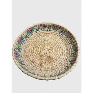 Beautiful Woven Round Coiled Raffia Wall Basket Southwest Boho Decor 12”